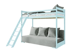 SOFINO 90x200/140x200 blue bunk bed with fold-out sofa, grey Zoom 15 Sage fabric Lano Furniture