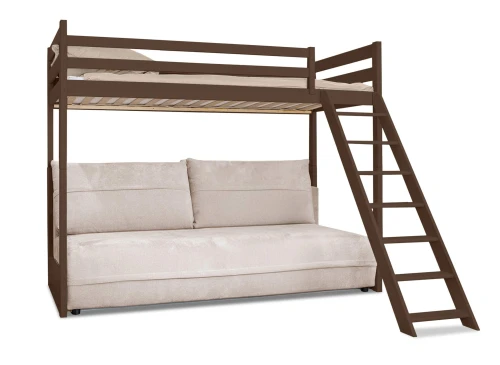 SAVIO 90x200/140x200 dark chocolate mezzanine bed with sofa bed, perfect harmony fabric, 02 Lano Furniture