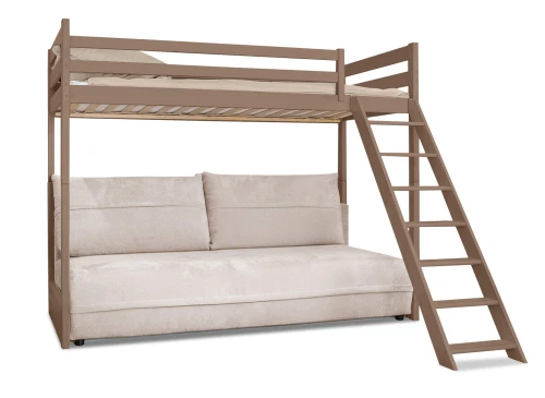 SAVIO 90x200/140x200 milk chocolate bed on the mezzanine with a sofa bed, beige fabric, perfect harmony 02 Lano Furniture