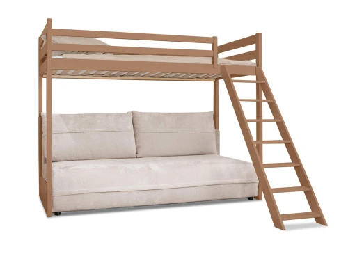 SAVIO 90x200/140x200 cinnamon mezzanine bed with fold-out sofa, beige fabric, perfect harmony 02 Lano Furniture