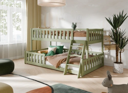 NICE 90x200/120x200 Olive Bunk Bed with Wider Deck by Lano Furniture