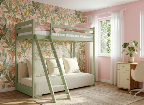 SOFINO 90x200/140x200 olive green loft bed with sleeper sofa beige fabric poso 38 Lano Furniture