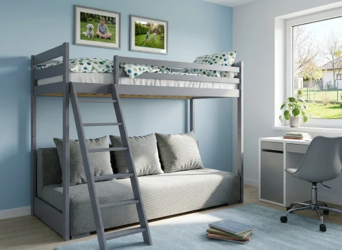 SOFINO 90x200/140x200 graphite bunk bed with fold-out sofa, grey Zoom 15 Sage fabric Lano Furniture