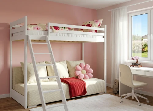SOFINO 90x200/140x200 white bunk bed with fold-out sofa, beige Poso 38 fabric Lano Furniture
