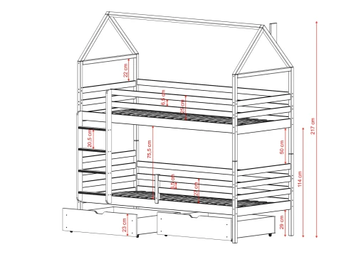 ALEX 80x160 Unvarnished Wood Bunk Bed Lano Furniture