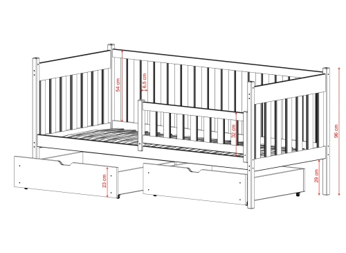 ALICJA 90x190 Unvarnished Wood Children's Single Bed by Lano Meble