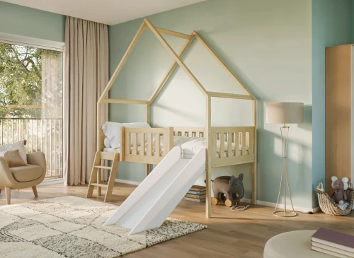 ANGEL 80x180 Untreated Wood Children's House Bed with Slide Lano Furniture