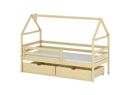 ARON 90x190 Unvarnished Wooden Children's Single House Bed - Lano Furniture