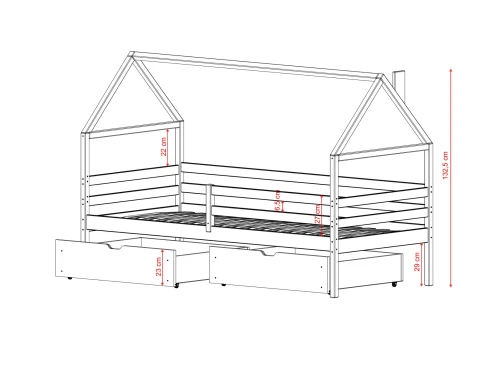ARON 90x200 Untreated Wood Children's Single House Bed Lano Furniture