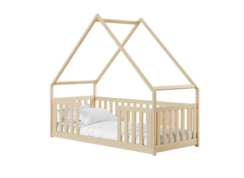 BEE 80x200 Unvarnished Wood Montessori Floor Bed Children's House Bed Lano Furniture