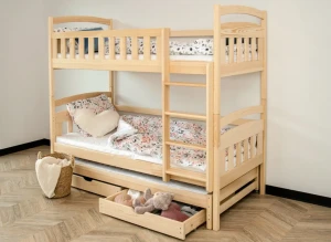 BLANKA 90x190 Unvarnished Wooden Bunk Bed by Lano Furniture