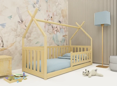 BOGUŚ 90x200 Unvarnished Wooden Montessori Floor Bed Children's Tipi by Lano Meble