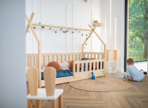 BOGUŚ 90x200 Unvarnished Wooden Montessori Floor Bed Children's Tipi by Lano Meble