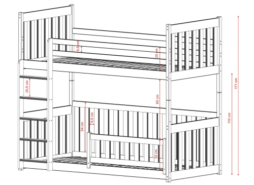CRIS 80x160 Unvarnished Wood Bunk Bed Lano Furniture