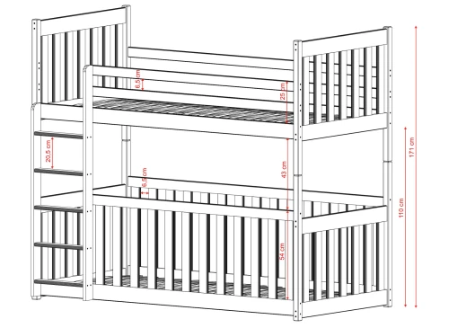 CRIS 80x160 Unvarnished Wood Bunk Bed Lano Furniture