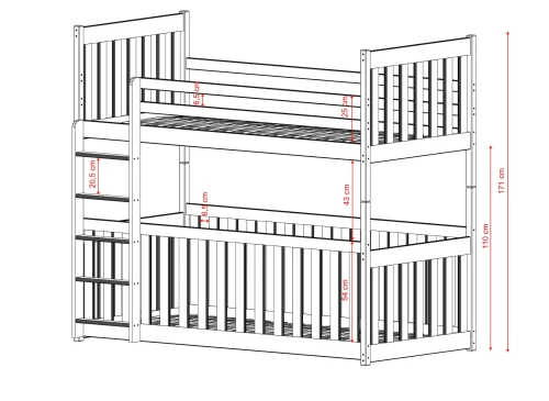 CRIS 80x190 Untreated Wood Bunk Bed - Lano Furniture