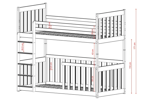 CRIS 90x180 Untreated Wood Bunk Bed Lano Furniture