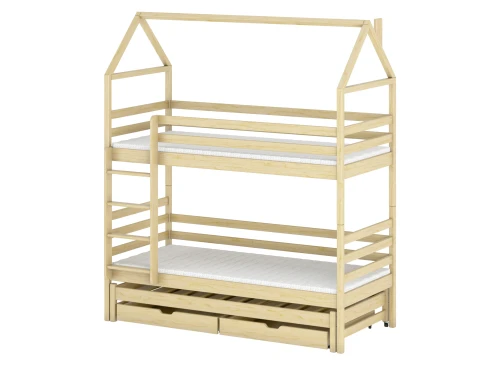 DALIA 90x190 Unlacquered Wood Bunk Bed House - Lano Furniture