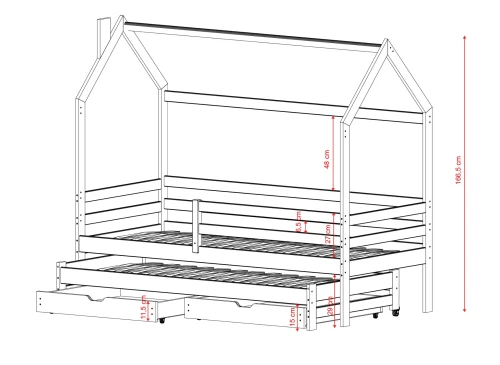 DANEK 80x170 Unlacquered Wooden Children's House Bed Lano Meble