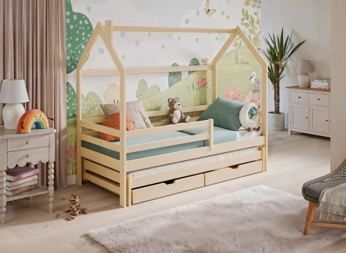 DANEK 80x180 Unlacquered Wooden Children's House Bed - Lano Furniture