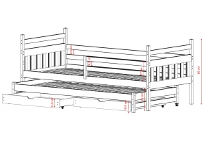 DANIEL 80x160 Unlacquered Wooden Double Bed with Pull-out – Lano Furniture