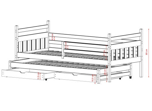 DANIEL 80x180 Unpainted Wood Double Pull-out Bed - Lano Meble