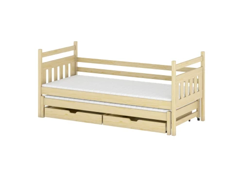 DANIEL 90x200 Unvarnished Wood Double Bed with Pull-Out - Lano Furniture