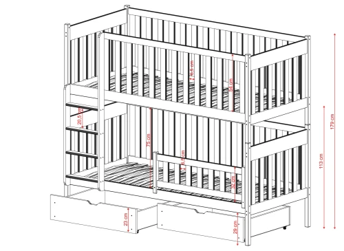 DAWID 80x160 Unlacquered Wooden Bunk Bed by Lano Meble