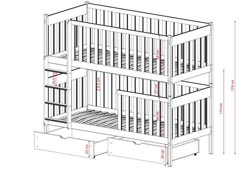 DAWID 90x190 unvarnished wood bunk bed Lano Meble