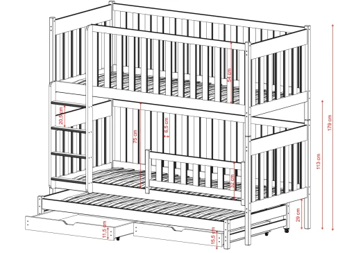 EMILKA 90x200 Untreated Wood Bunk Bed by Lano Furniture