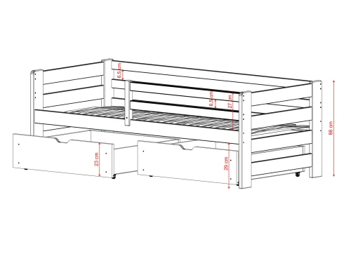 ERGO 80x190 Unvarnished Wood Children's Single Bed Lano Furniture