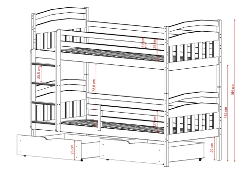 GABI 80x200 Untreated Wooden Bunk Bed by Lano Meble