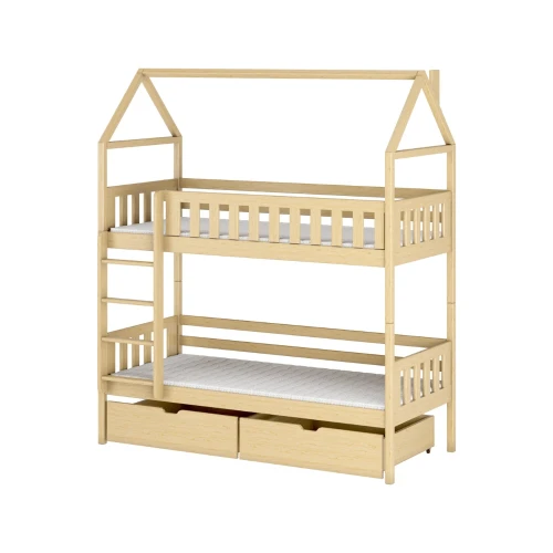 GAJA 80x170 Unvarnished Wooden Bunk Bed by Lano Furniture