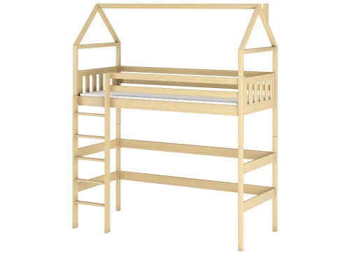 GLORIA 80x180 Unvarnished Wooden Loft Bed Single Bed Lano Furniture