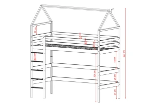 GLORIA 90x180 Unvarnished Wood Loft Bed Single Lano Furniture