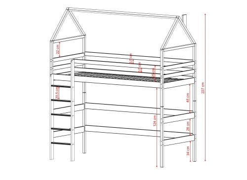 GLORIA 90x200 Untreated Wood Loft Bed Single Lano Furniture