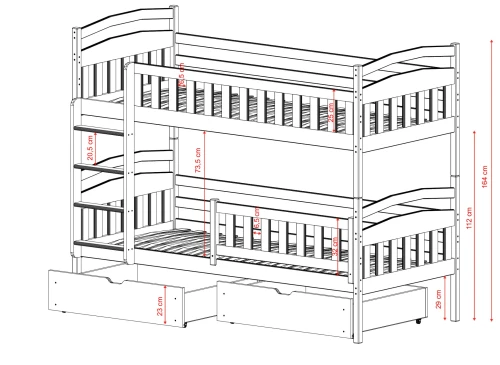 IGNAŚ 80x180 Untreated Wooden Bunk Bed by Lano Meble