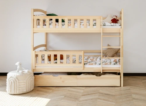 IGNAŚ 90x200 Untreated Wood Bunk Bed by Lano Furniture