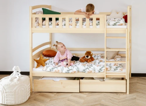 IGNAŚ 90x200 Untreated Wood Bunk Bed by Lano Furniture