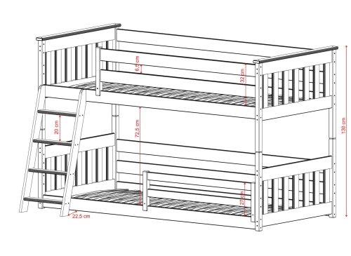KEVIN 80x170 Unlacquered Wooden Bunk Bed Lano Furniture