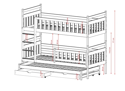 KLARA 80x200 unvarnished wood bunk bed Lano Meble