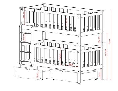 KSAWERY 80x180 Unvarnished Wooden Bunk Bed Lano Meble