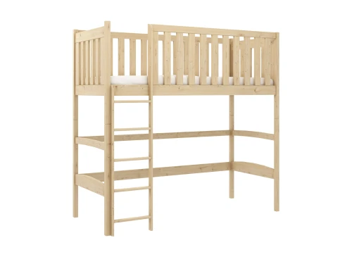 LAURA 80x190 Unvarnished Wooden Loft Bed Single Lano Furniture