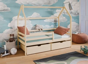 LILA 90x180 unpainted wood house bed for kids - single - Lano Meble
