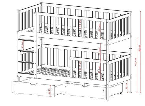 MICHALINA 80x200 Unlacquered Wooden Bunk Bed