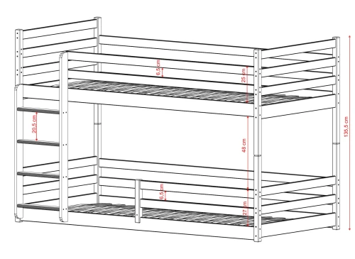 MINI 80x180 Untreated Wood Bunk Bed Lano Furniture