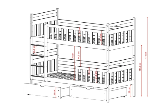 MONIKA 80x160 Untreated Wood Bunk Bed Lano Furniture
