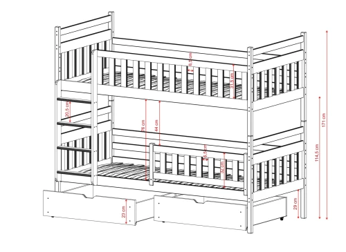 MONIKA 80x190 Untreated Wood Bunk Bed
