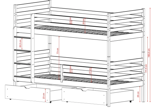 NEMO 90x200 Unvarnished Pine Bunk Bed | Lano Meble