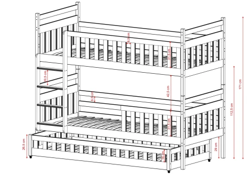 OLIWIA 80x170 Unpainted Wood Bunk Bed for 3 Children | Lano Meble
